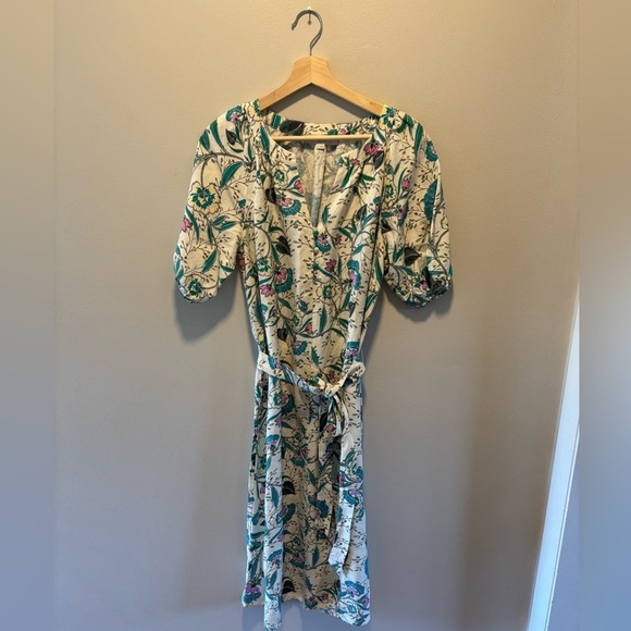 Loft Floral V-Neck Puff Sleeve Midi Dress - Picture 4 of 11